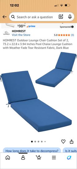 HOMREST Outdoor Lounge Chair Cushion Set of 2