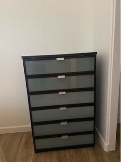 Ikea Hopen Black-Brown Frosted Glass 6-Drawer Chest