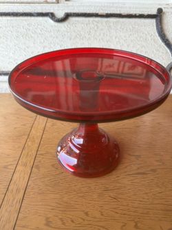Ruby Red Glass Cake Stand Pedestal