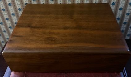 Vintage Table Top Wooden Jewelry Box with Red Velvet Lining