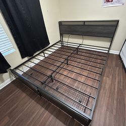 Cal King Bed Frame with charger ports on headboard