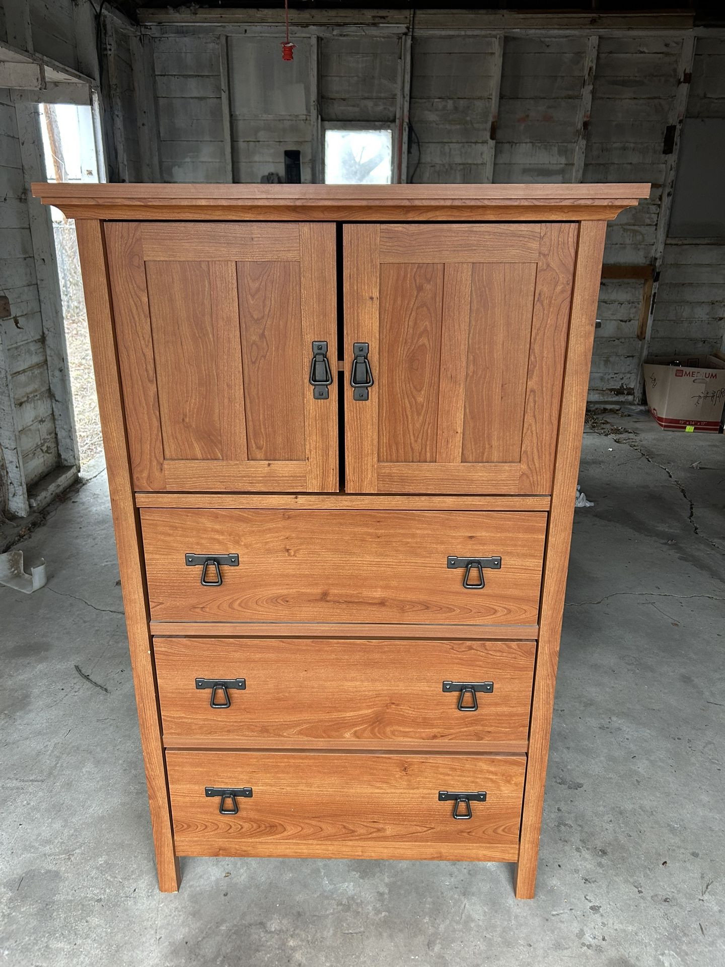 Tall Wood Dresser With Medium Storage Cabinet and 3 Drawers