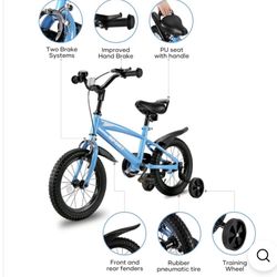 14 Inch Kid's Bike with Training Wheels for Ages 5-8 The 14-inch kids bike with training wheels is for beginners who are 33-45 inches tall.  Brand new