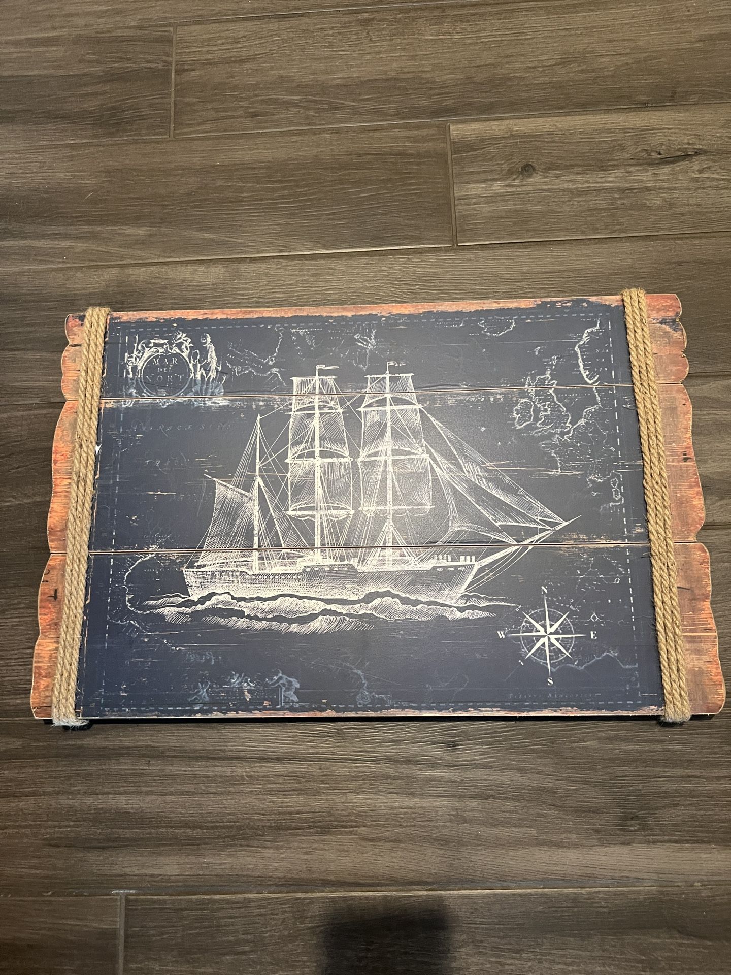 Hobby Lobby Wood Ship painting Vintage Antique