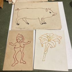 lot of three vintage needle point pictures