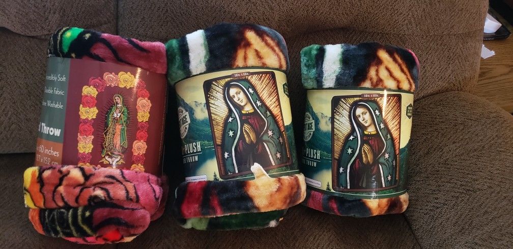 Plush 50" × 60" Throw Blanket Virgen Of Guadalupe