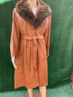 Vintage 70s leather fur coat jacket women’s size L XL