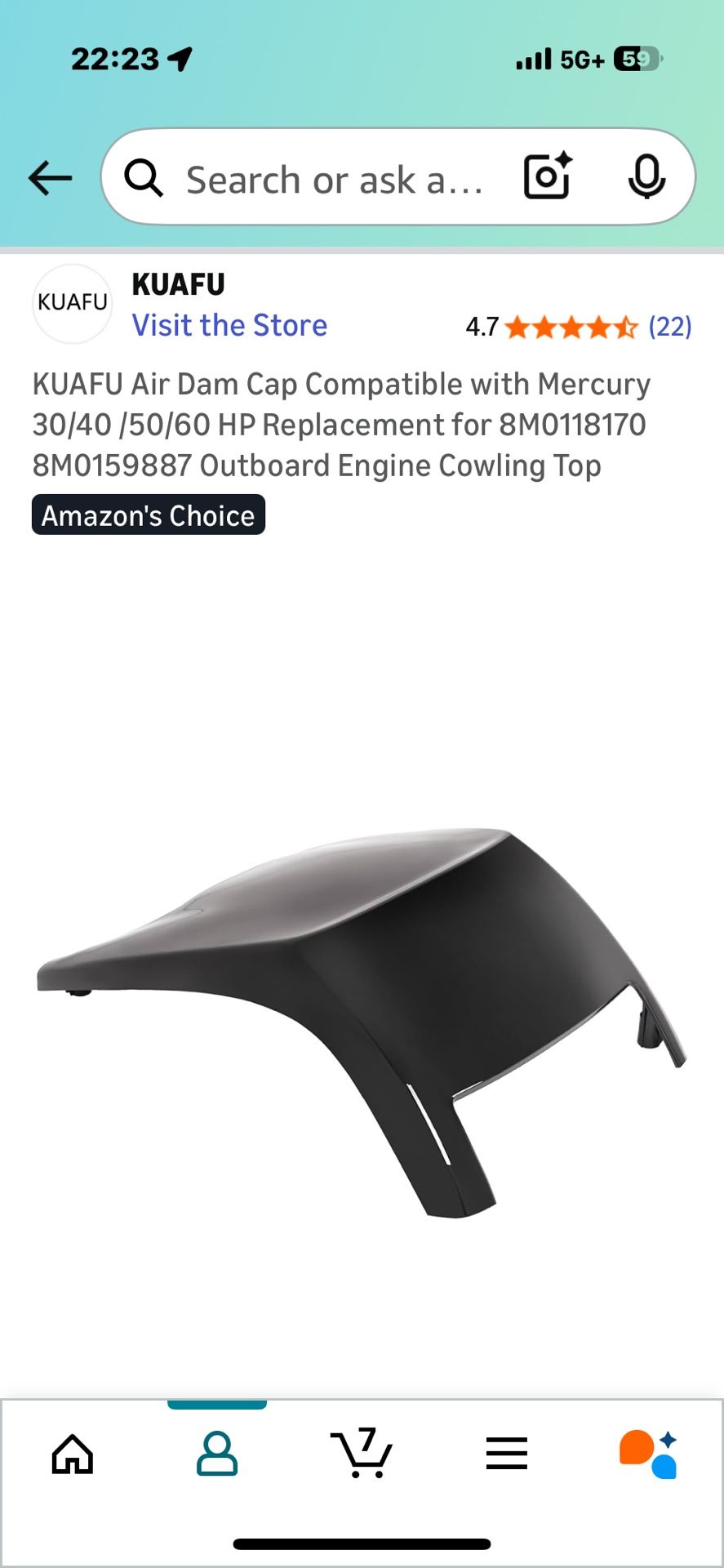 Air Dam Cap  Mercury 30/40 /50/60 HP Replacement for 8M0118170 8M0159887 Outboard Engine Cowling Top