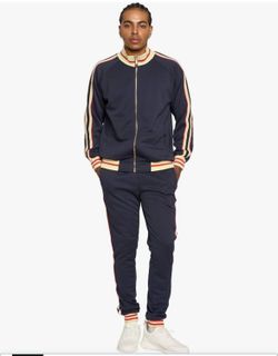 G-Style USA Men's 2-Piece Tracksuit Set Cotton Blend Zip-Up Jogging Sweatsuit With Trim Detail 3-XL