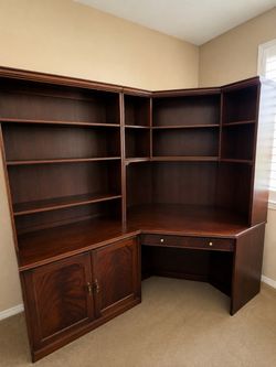Cherry Wood Corner Desk with Bookcase Wall Unit