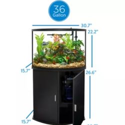 Top Fin Bow Front 36 Gallon Tank & Stand
(Tank-Stand, Hood w/light Combo) 
