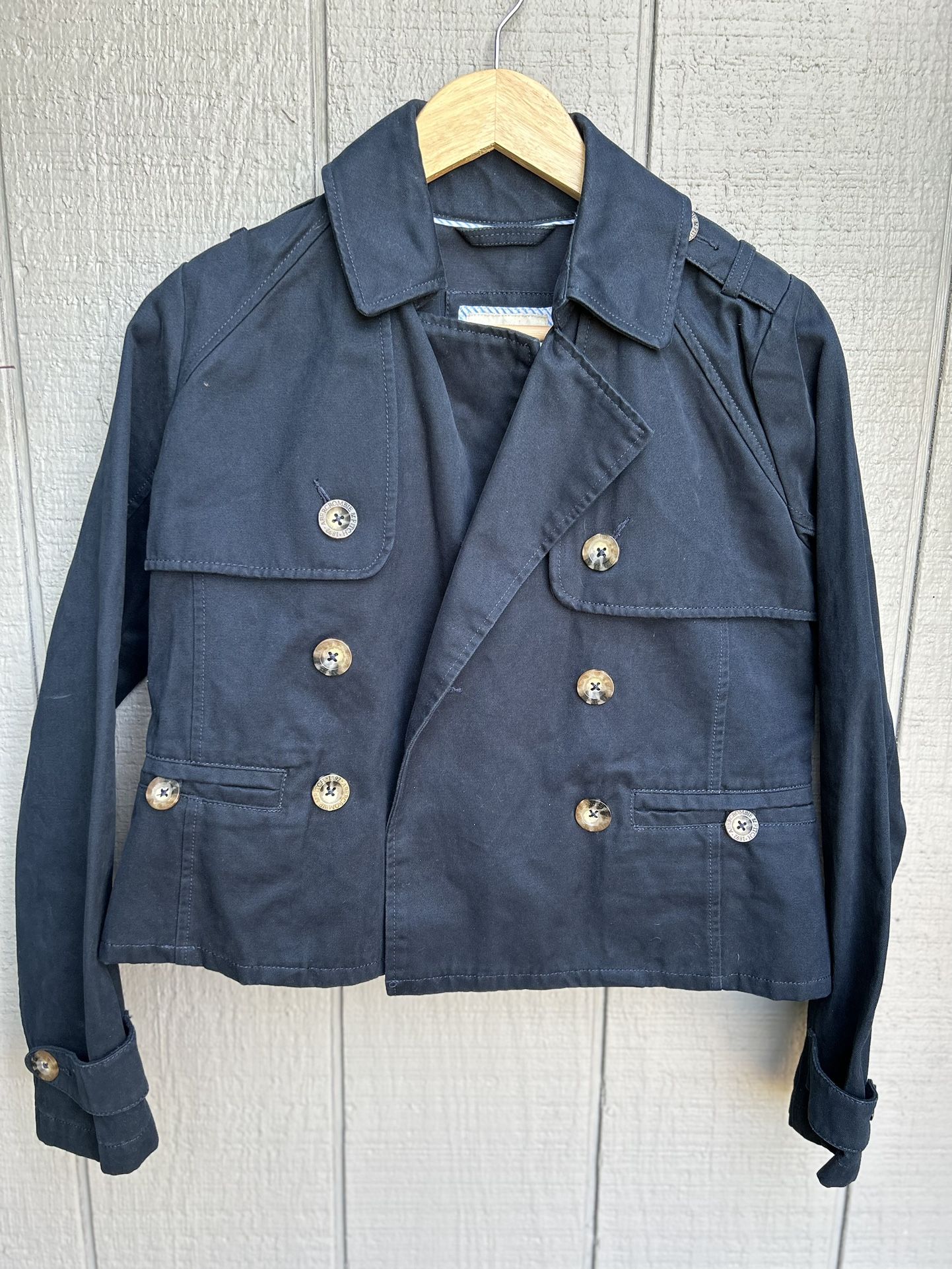 Abercrombie & Fitch Womens Jacket Blazer Wool Size S Navy Blue 10 Button RN75654