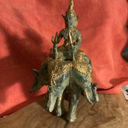 3headed Bronze Elephant  Statue Vintage  