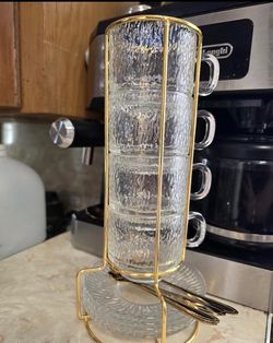 Stacking Glass Cup Set with Gold Stand