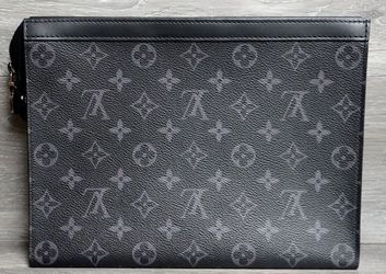 AUTHENTIC Louis Vuitton Pochette Voyage MM Monogram Black Medium Clutch