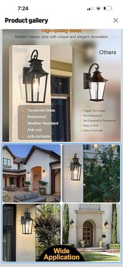 ALVIME Dusk to Dawn Outdoor Wall Lighting, 17 Inch Matte Black Outdoor Sconce
