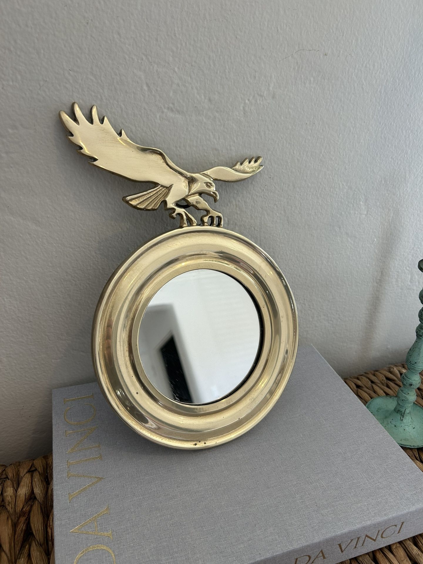 Vintage Brass Mirror Eagle Wall Hanging Collectible Mid Century Modern Regency Retro Antique 