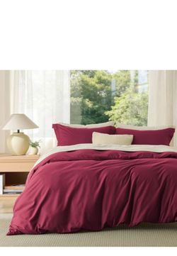 Bedsure King Duvet Cover Set 3 Piece Burgundy Red Microfiber New Sealed
