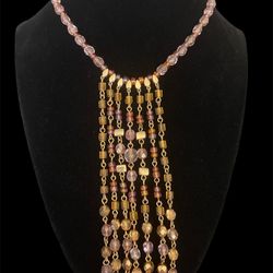 Vintage Napier Rare Pink Snd Gold Choker With Dangling Beads - Unique!