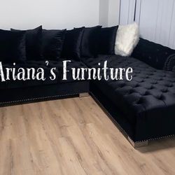 New Large Black Velvet Sectional 125x90