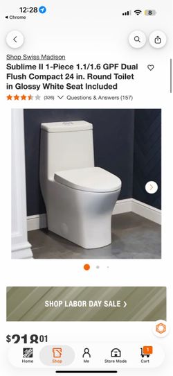 Swiss Madison Sublime II 1-Piece 1.1/1.6 GPF Dual Flush Compact 24 in. Round Toilet Glossy White