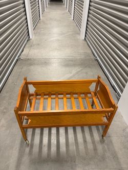 Vintage Wooden Doll Bed / Crib on Wheels – Rolling Toy Furniture