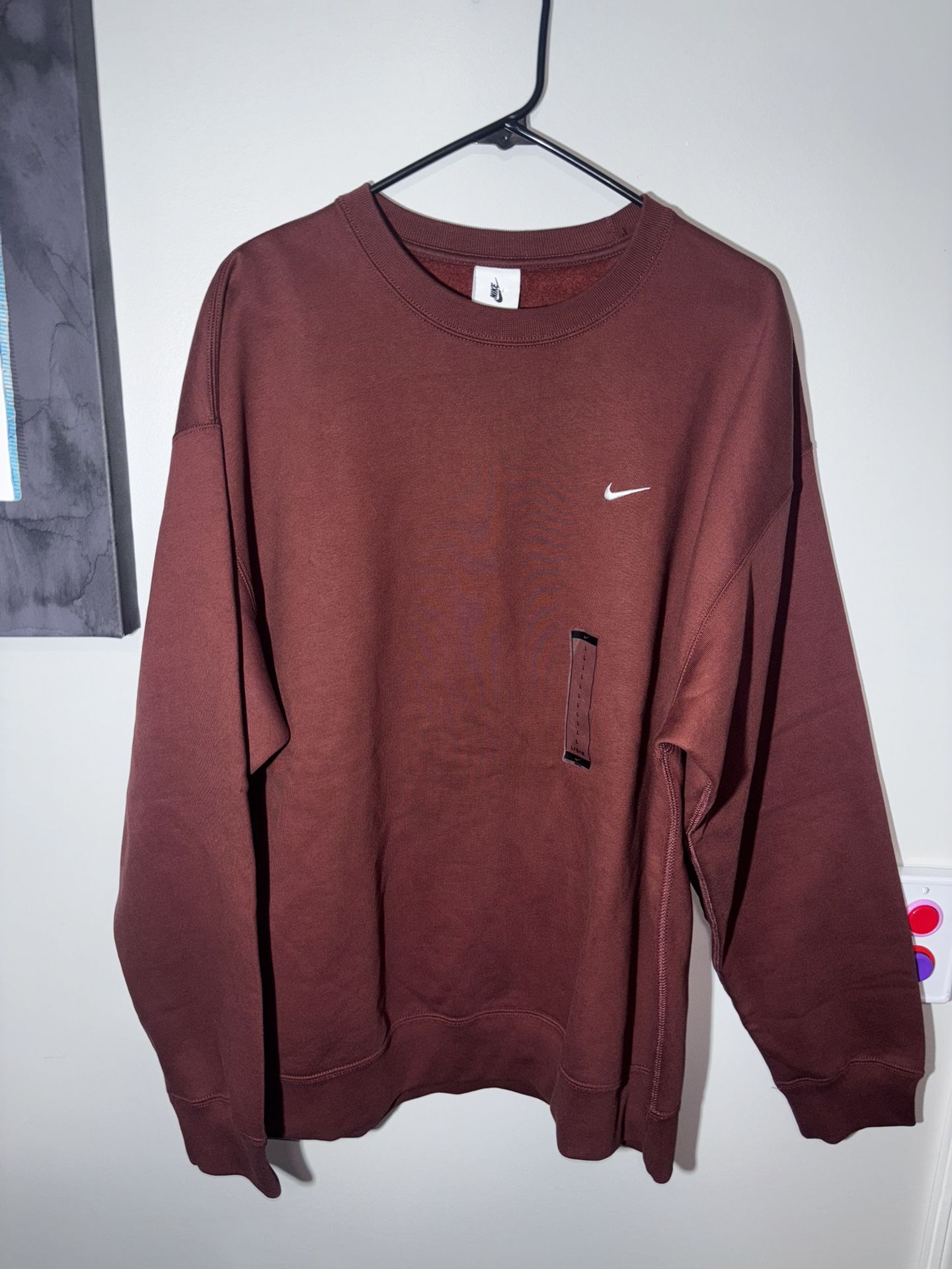 NEW Nike Men Maroon Large NRG Crew Neck Fleece Pullover Sweater Sweatshirt NWT