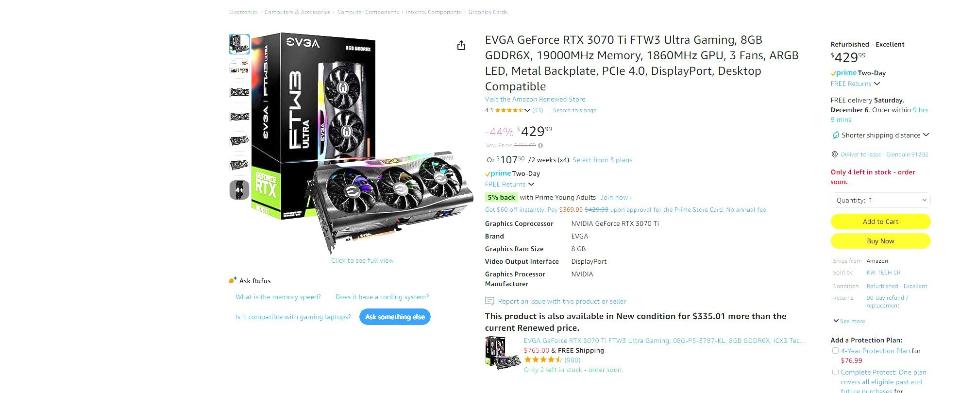 RTX 3070 FTW3 Ultra OC, With Box