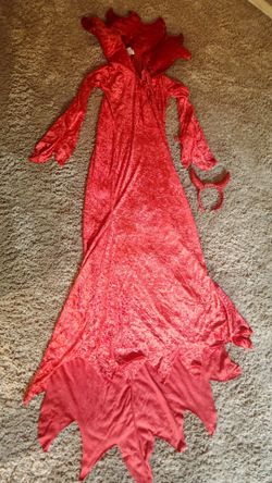 Devil costume, long red dress and headpiece