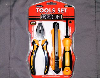 New 3-Piece Tools Set linesman pliers cutter knife flathead screwdriver