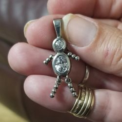  Sterling Silver Pendant With 2 Cubic Zirconia