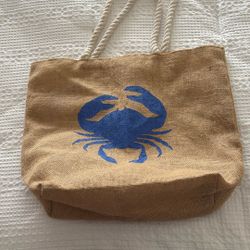 Burlap Bag With Crab Picture  On It