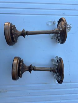 Pair of Brass Wall Sconces with Crystal Drops