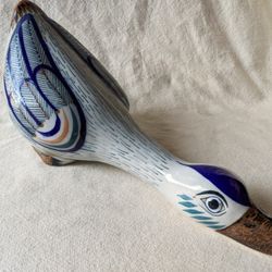 Mexican Large Handpainted Pottery Duck 12.4"