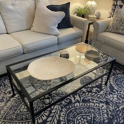 —> Pottery Barn Metal Glass Coffee Table 