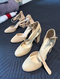 City Classified Comfort Nude Block Heel Pumps