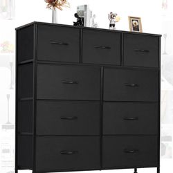 ANTONIA Dresser for Bedroom with 9 Fabric Drawers, Tall Chest Organizer Units for Clothing, Closet, Kidsroom, Storage Tower with Cabinet, Metal Frame,