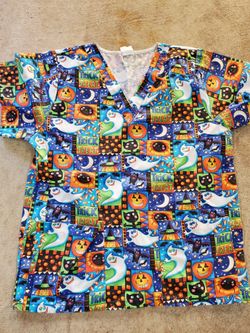 Womens Halloween Scrub Top