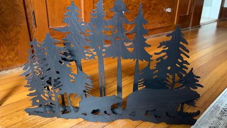 Rustic Metal Bear & Pine Forest Napkin Holder / Mail Organizer