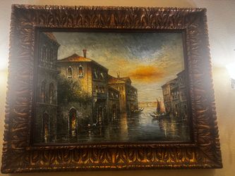 Venice Canal Oil Painting in Ornate Frame