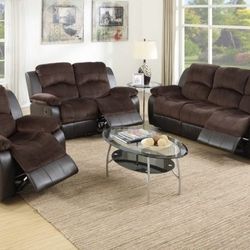 Brand New Brown 3pc Reclining Sofa Set