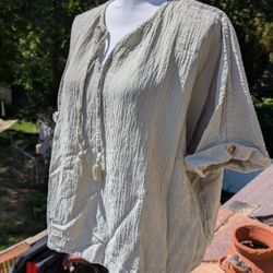 Soft Surroundings Women's Size 3XL Mint Green Tunic Top W/Tie - EUC

