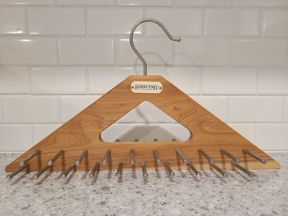 Land's End Tie Belt Rack 40 Metal Peg Hanger Wooden Cedar Hanger