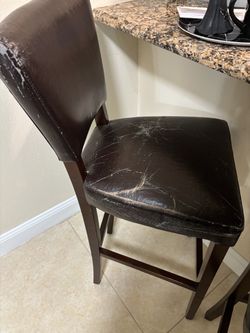 Two Dark Brown Faux Leather Bar Stool