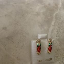 Arete   En Baño De oro  Con Imagen De La virgen De Guadalupe Para Niña O Adulto