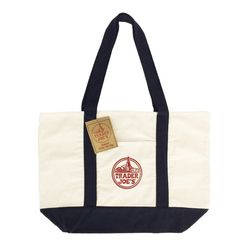 Trader Joes Reusable Canvas Eco Tote Bag Heavy Duty Bag Blue White, NEW