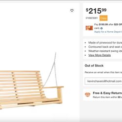 PALMETTO CRAFT Capers Solid Pine Wooden Chain Swing