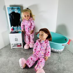 Our Generation Dolls And Bathroom Set 
