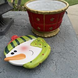 Snowman Spoon Rest And Christmas Pot 