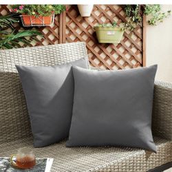 puredown® Outdoor Waterproof Throw Pillows, 26 x 26 Inch Feathers and Down Filled Decorative Square Pillows for Garden Patio Bench, Pack of 2, Dark Gr
